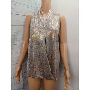 Dantelle Womens Metallic Gold Top Sz M Shimmer Blouse High Low